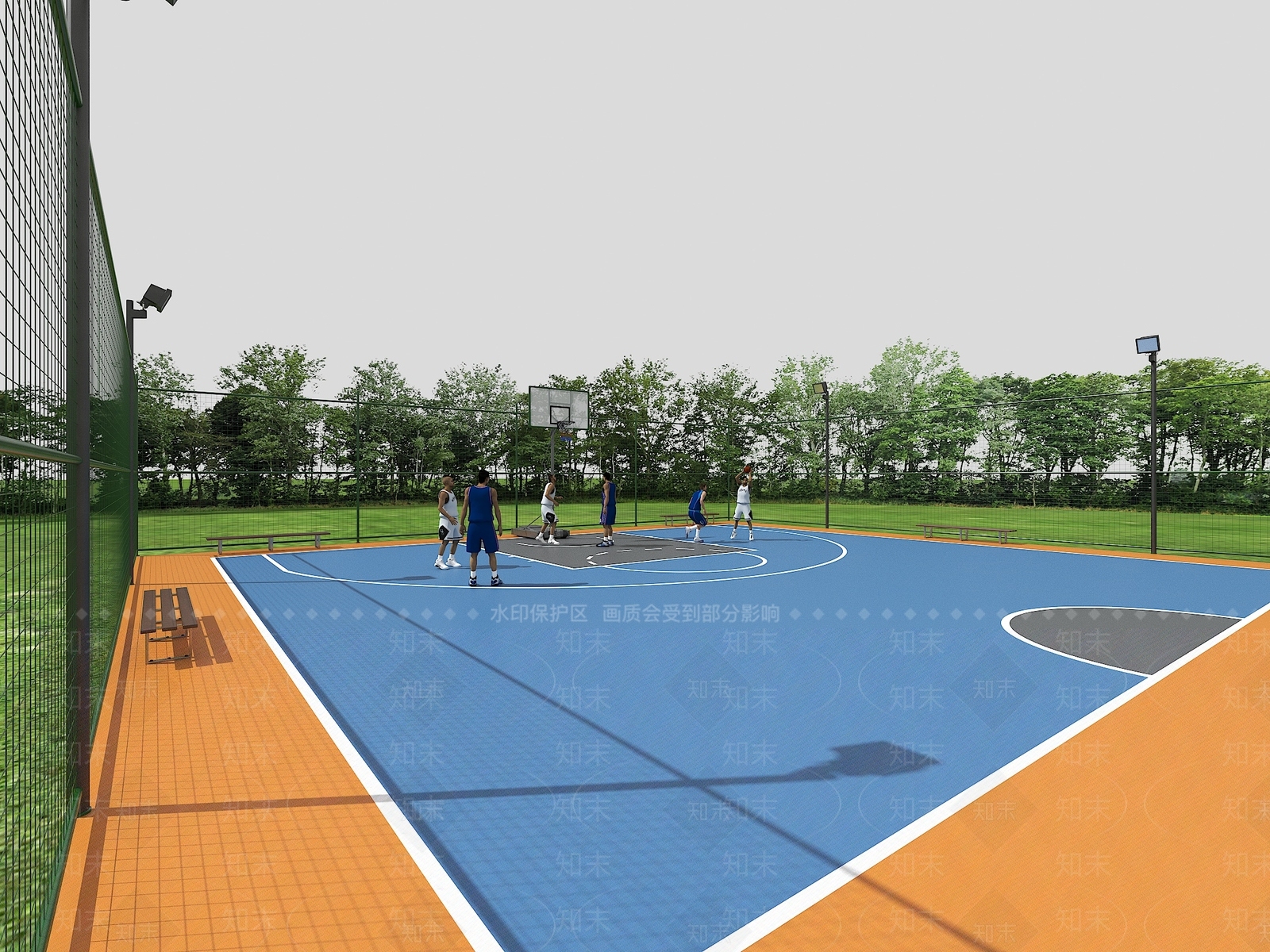 现代篮球场SU模型下载【ID:1183606078】