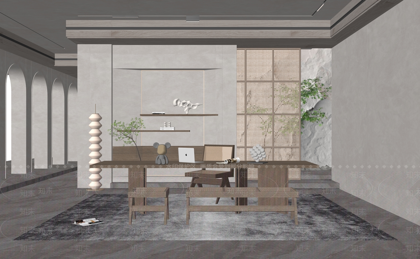 现代新中式书房SU模型下载【ID:1183630460】