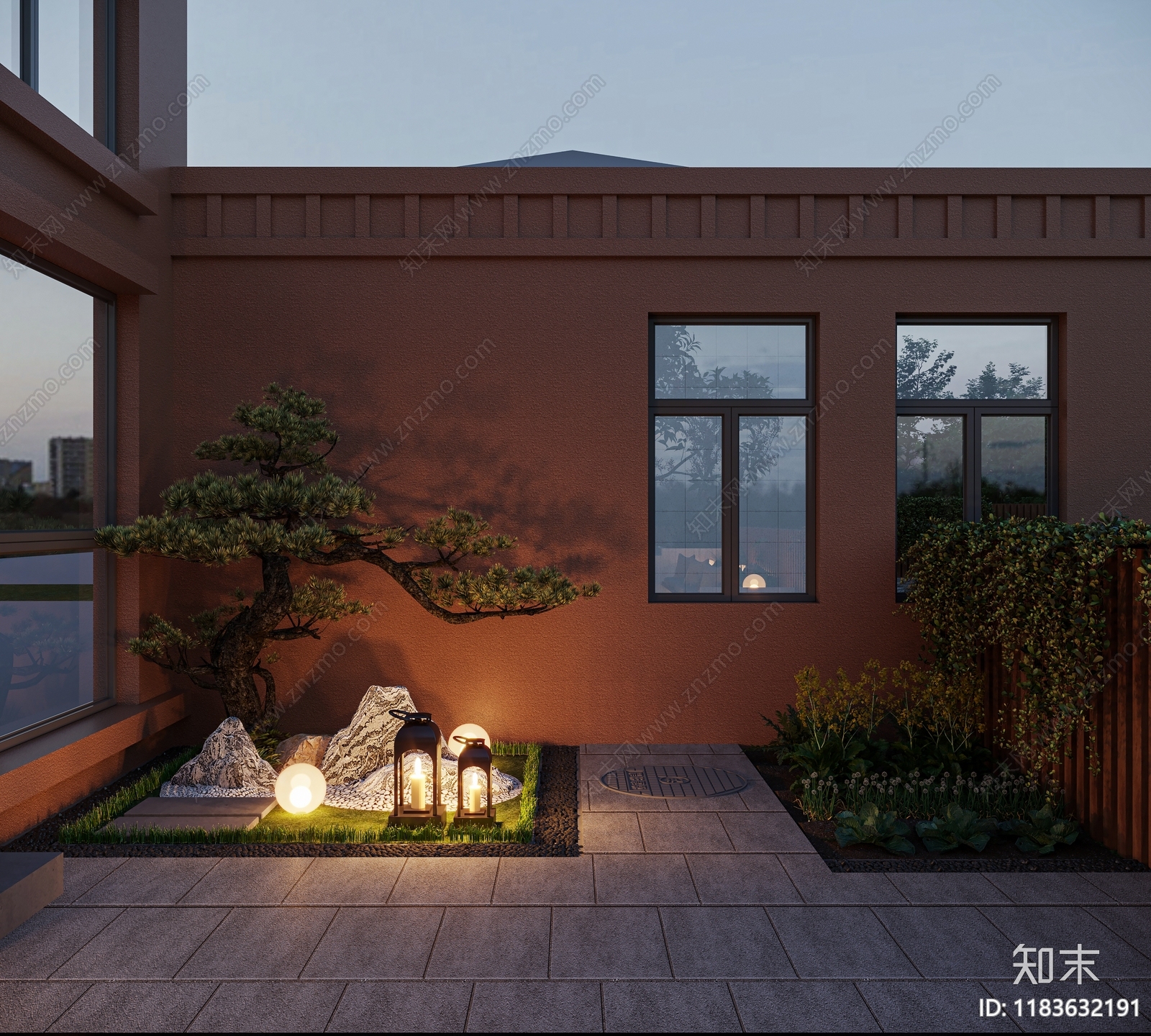 现代新中式住宅景观3D模型下载【ID:1183632191】