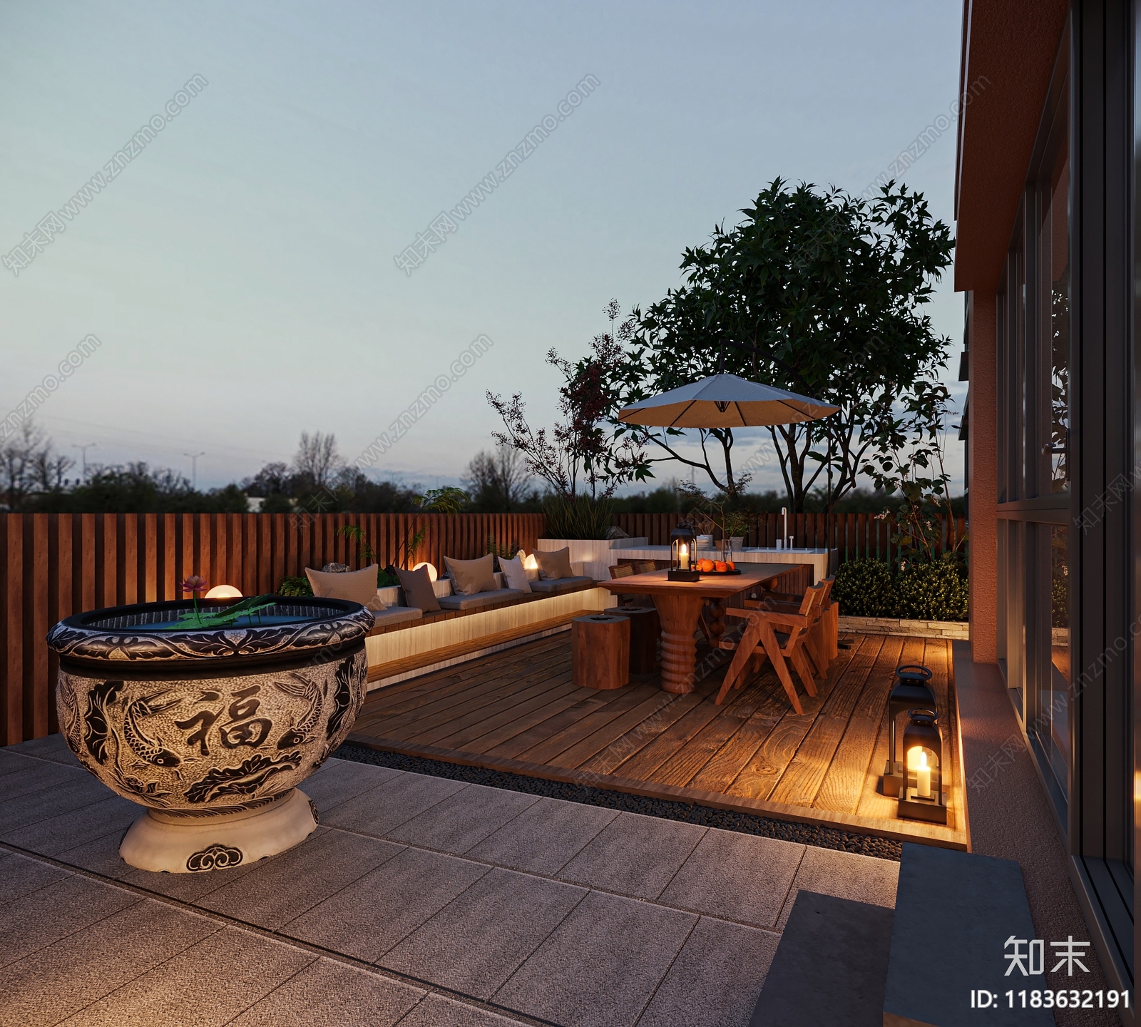 现代新中式住宅景观3D模型下载【ID:1183632191】