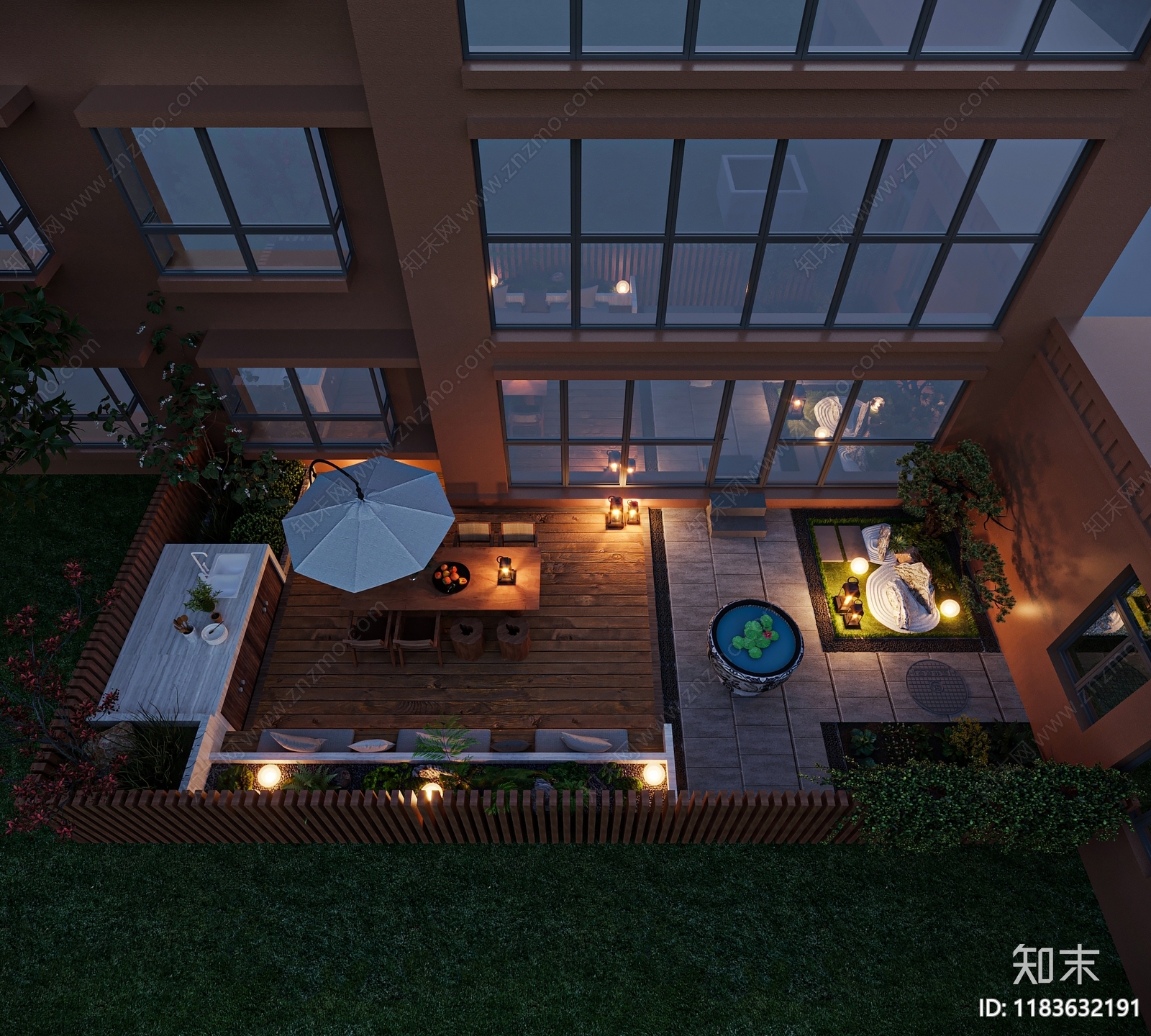 现代新中式住宅景观3D模型下载【ID:1183632191】