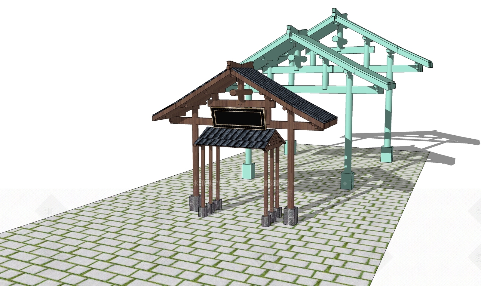 新中式入口大门SU模型下载【ID:1183632337】