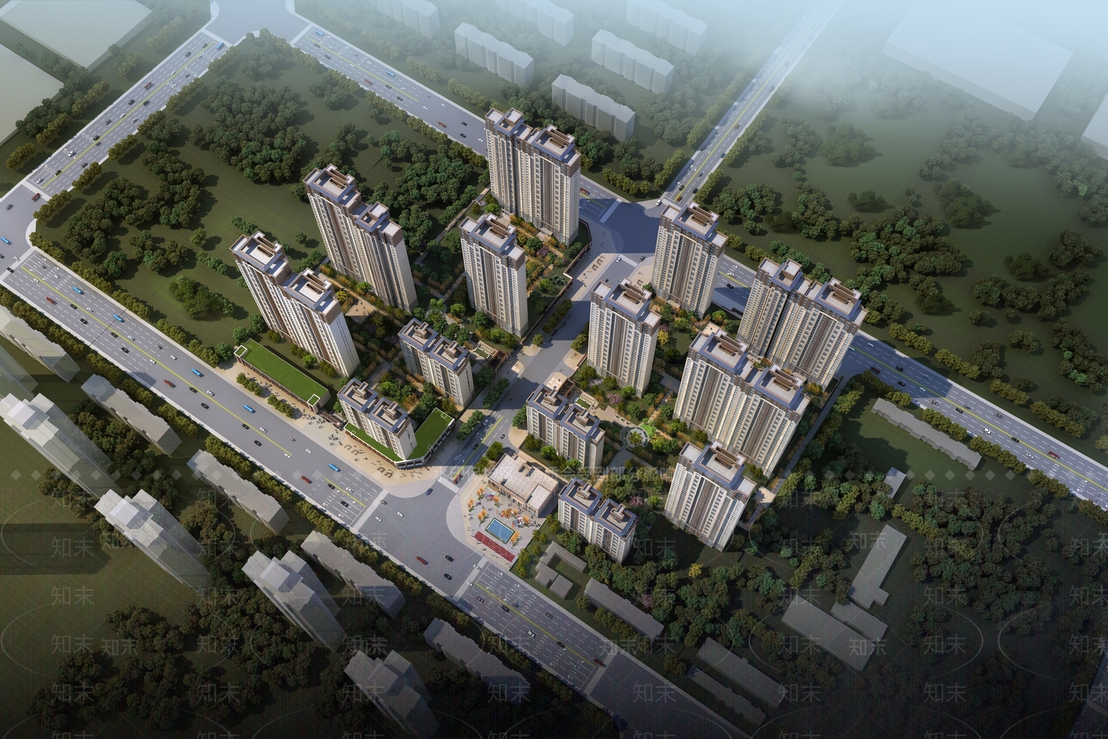 新中式现代小区建筑SU模型下载【ID:1183633021】