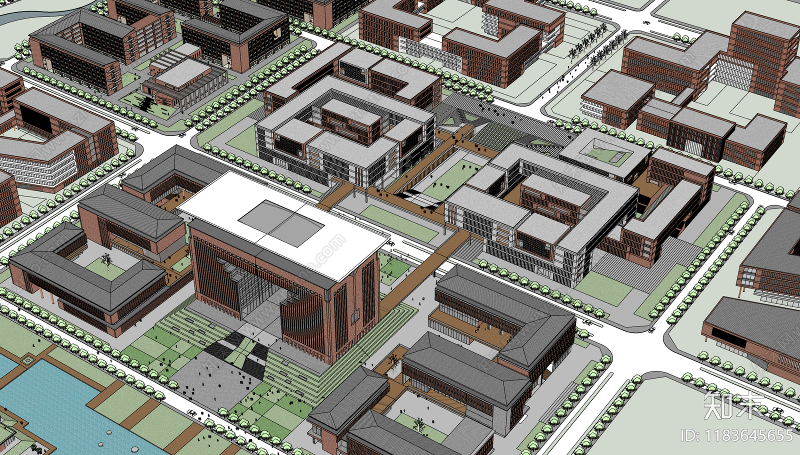 现代学校建筑SU模型下载【ID:1183645655】