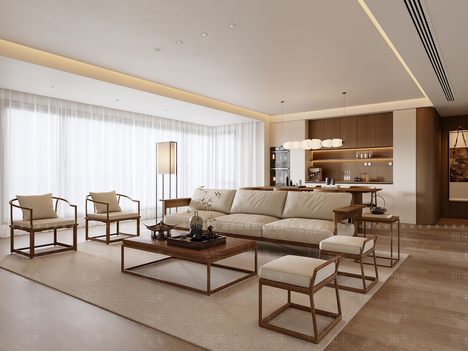 新中式中式客餐厅3D模型下载【ID:1183658027】