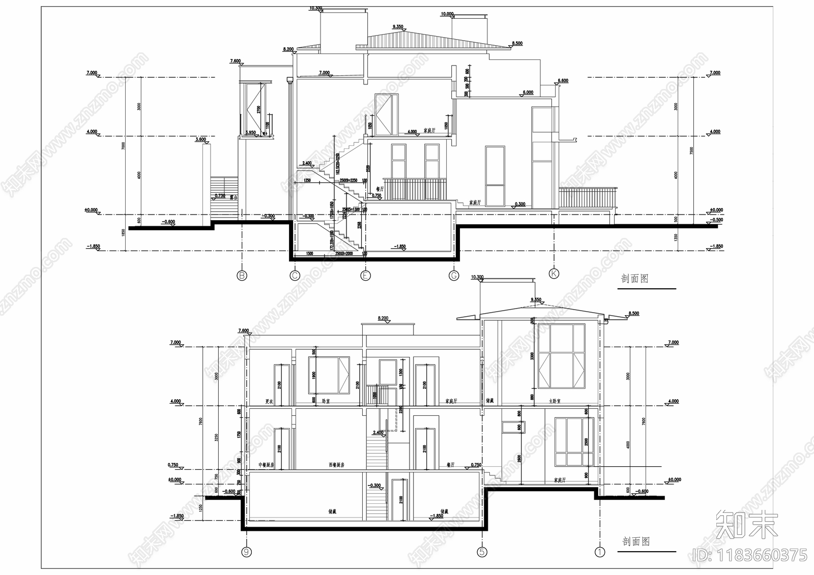 意式别墅建筑cad施工图下载【ID:1183660375】