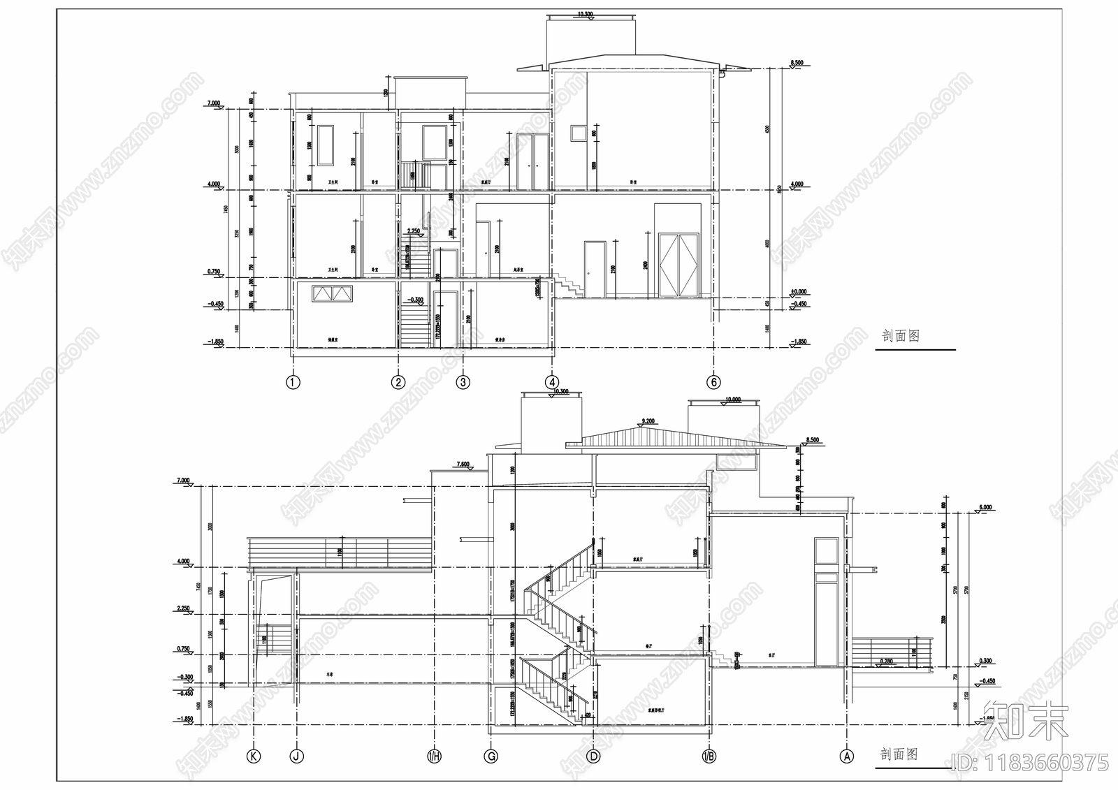 意式别墅建筑cad施工图下载【ID:1183660375】