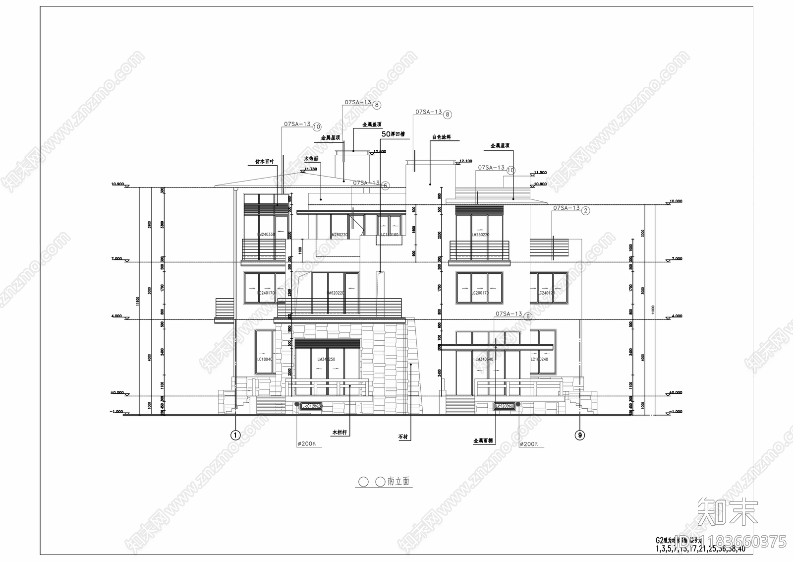 意式别墅建筑cad施工图下载【ID:1183660375】