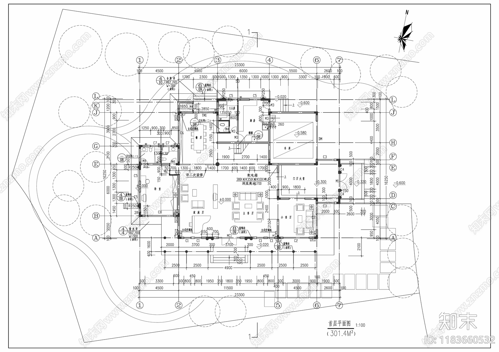 意式别墅建筑cad施工图下载【ID:1183660532】