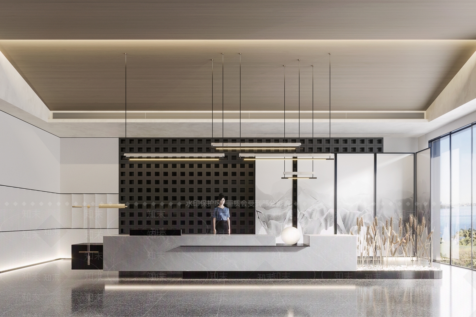 现代前台接待3D模型下载【ID:1183660614】
