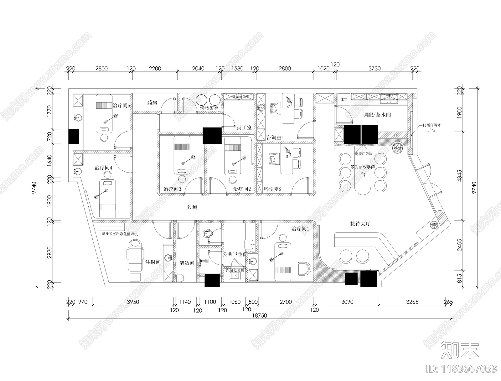 现代美容院cad施工图下载【ID:1183667059】