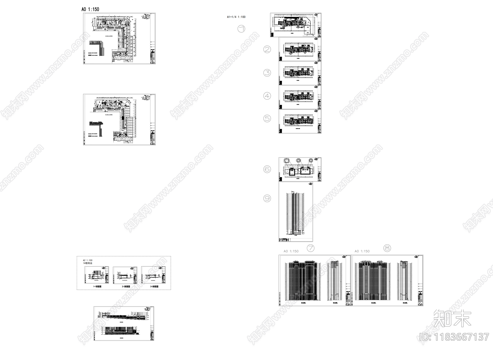 现代住宅楼建筑cad施工图下载【ID:1183667137】