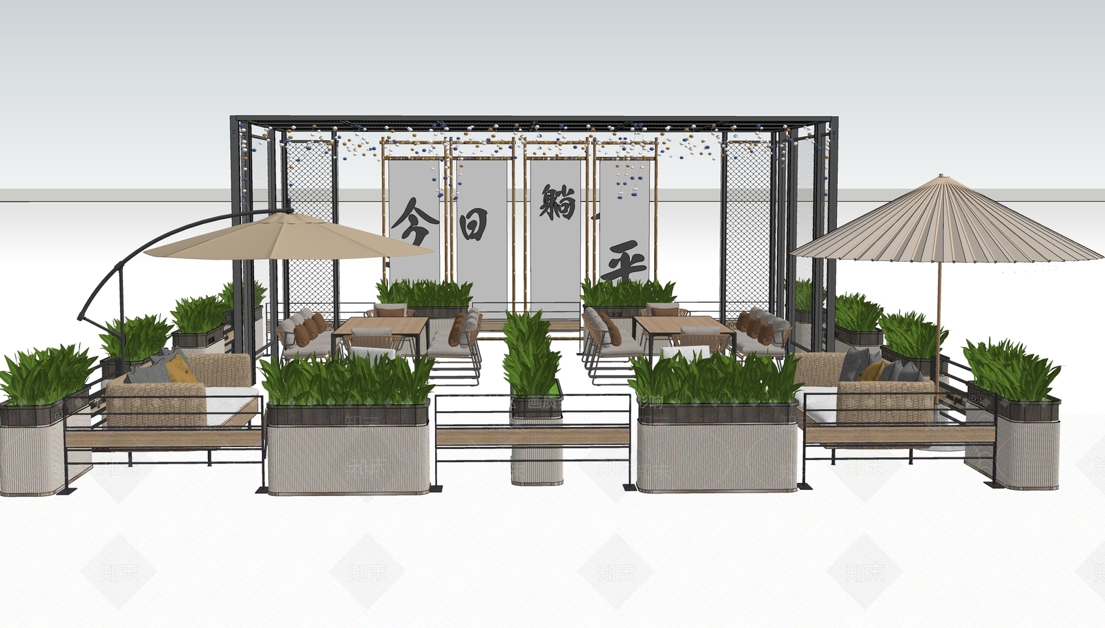 现代新中式户外桌椅SU模型下载【ID:1183671331】