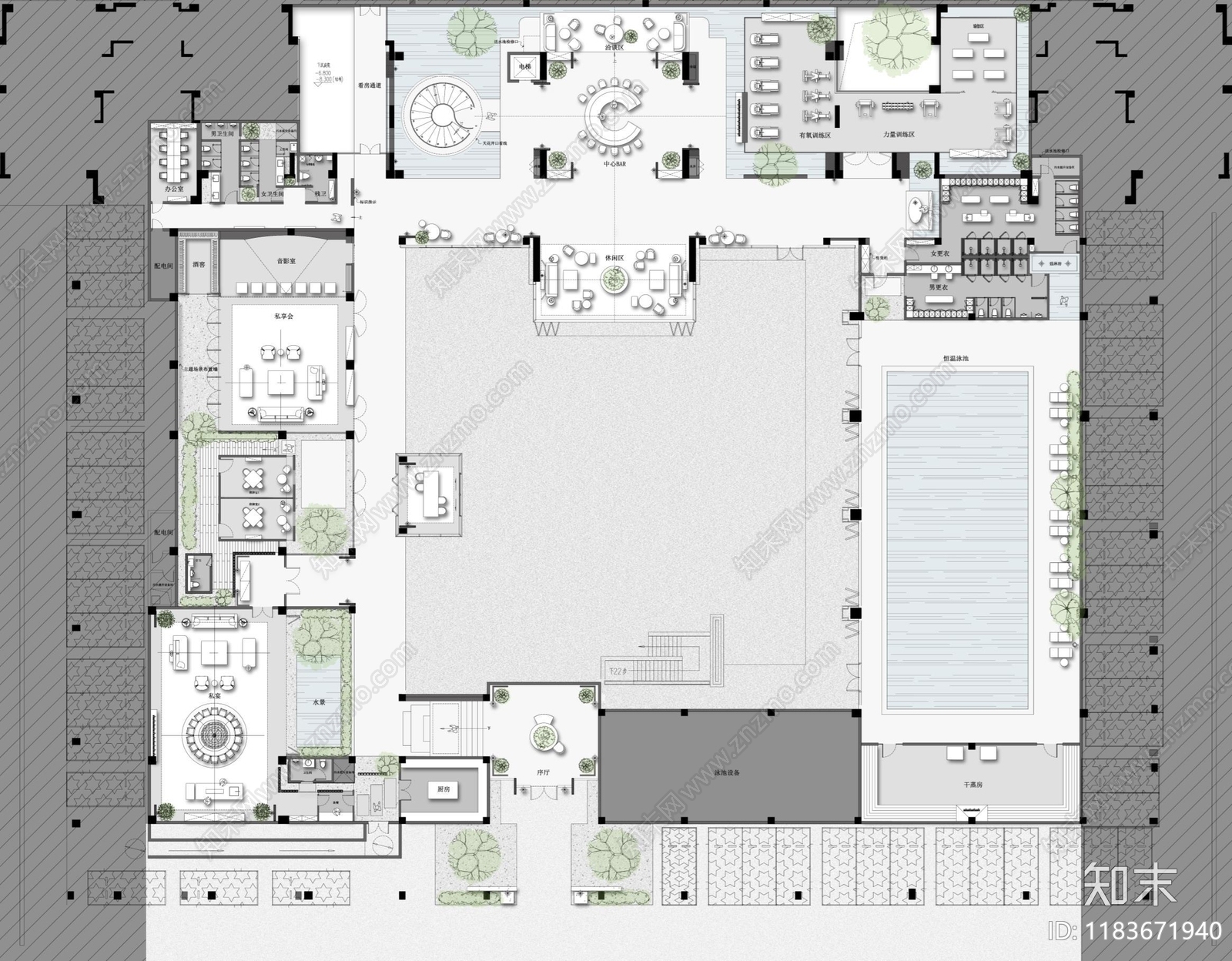 现代售楼处cad施工图下载【ID:1183671940】