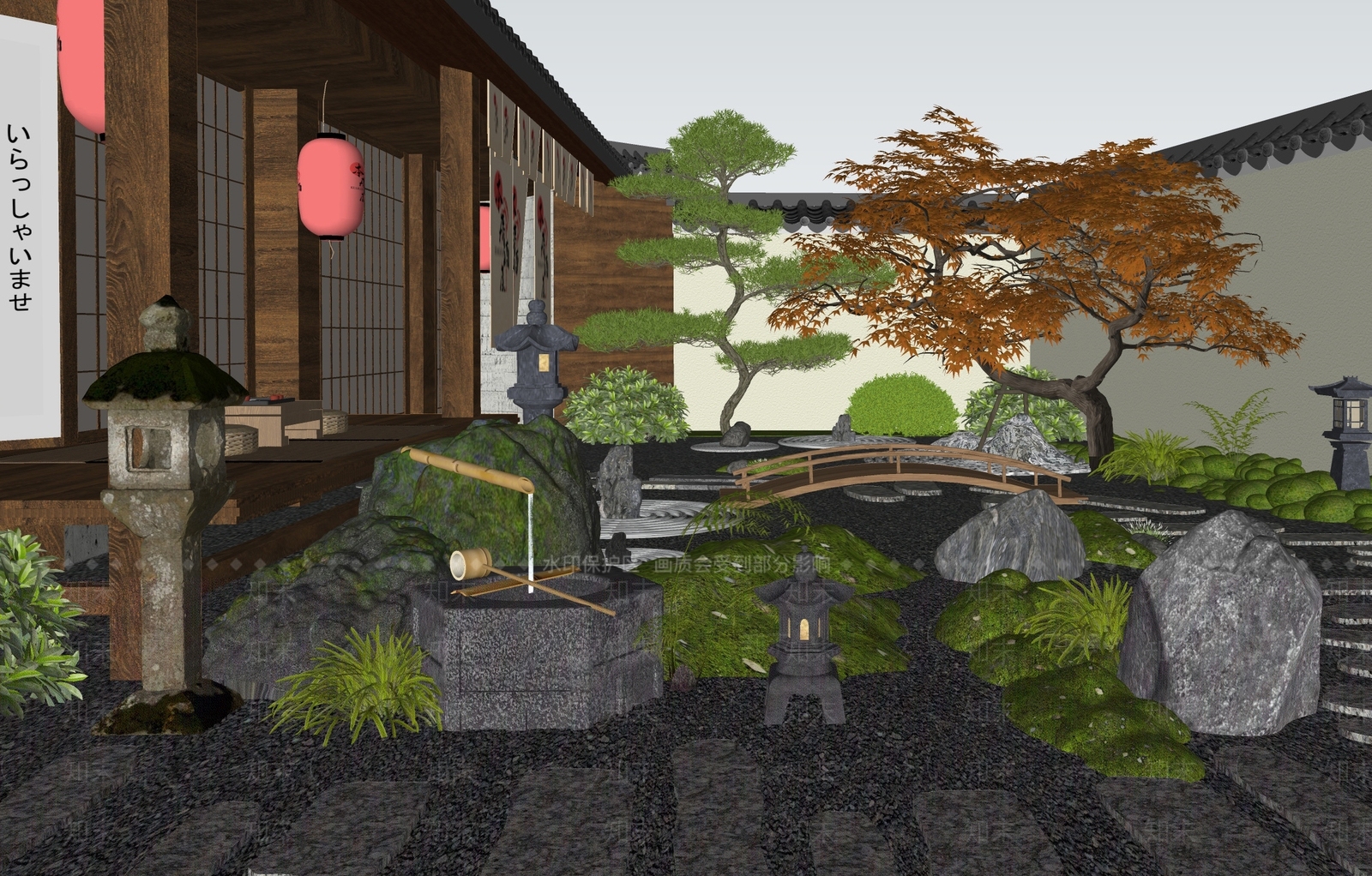 日式新中式乡村庭院SU模型下载【ID:1183674532】