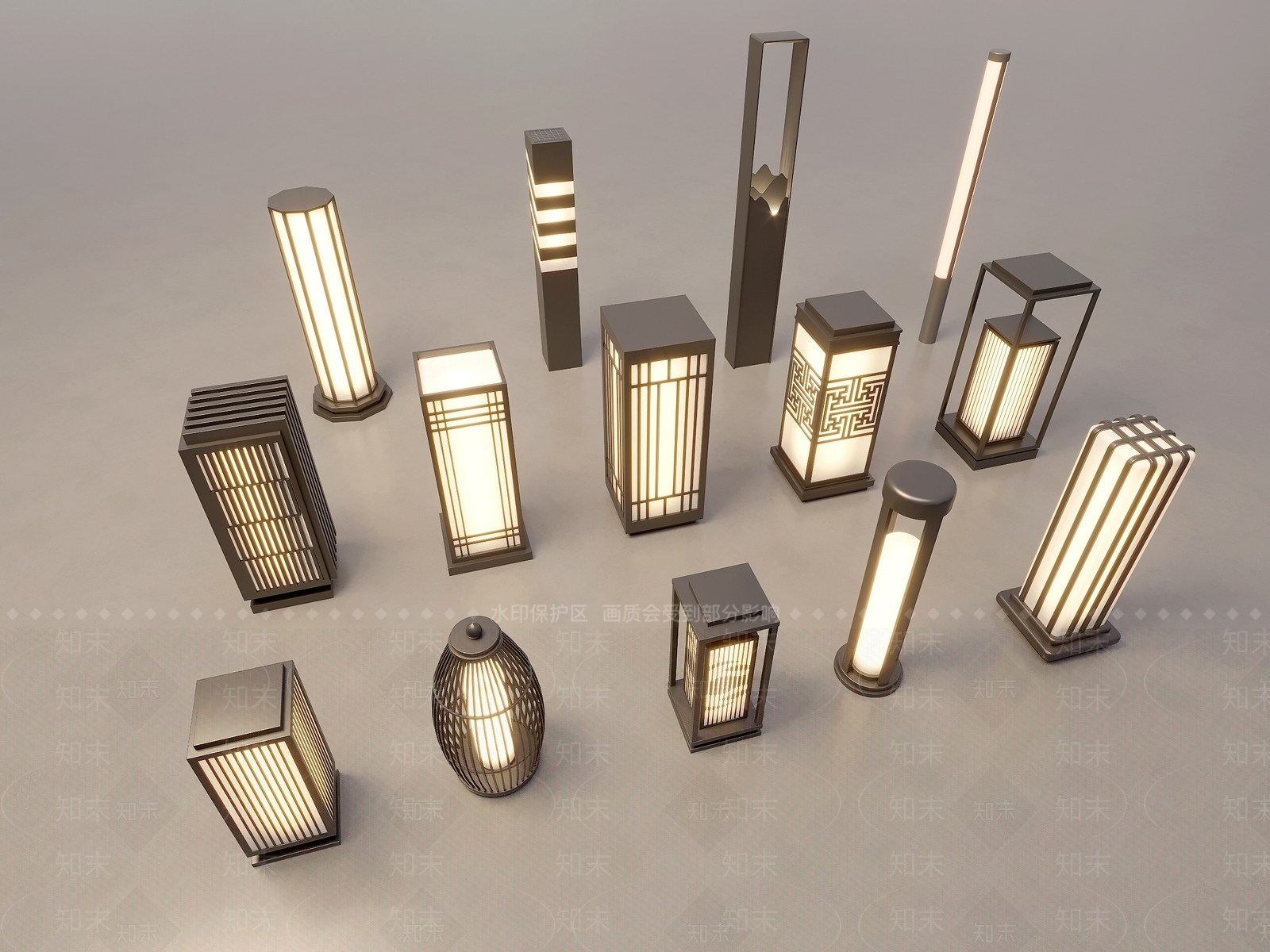 现代灯具组合3D模型下载【ID:1183674935】