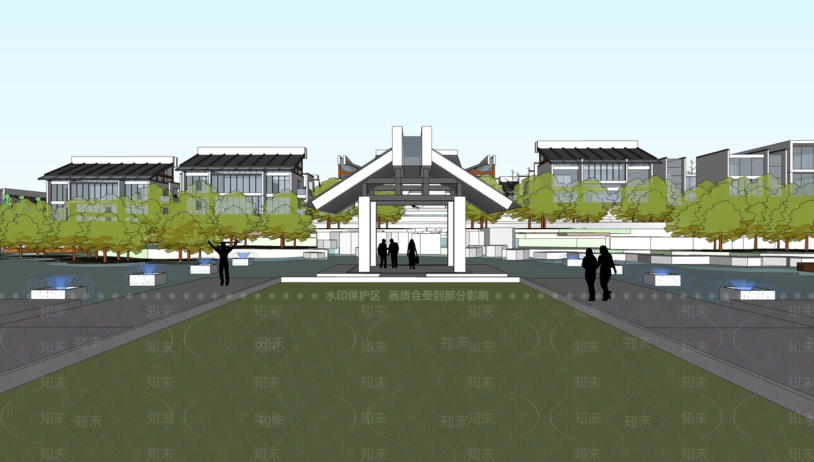 现代新中式学校建筑SU模型下载【ID:1183675525】