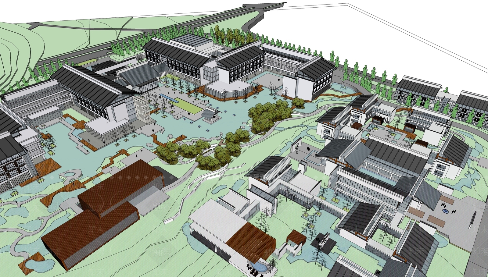 现代新中式学校建筑SU模型下载【ID:1183675525】
