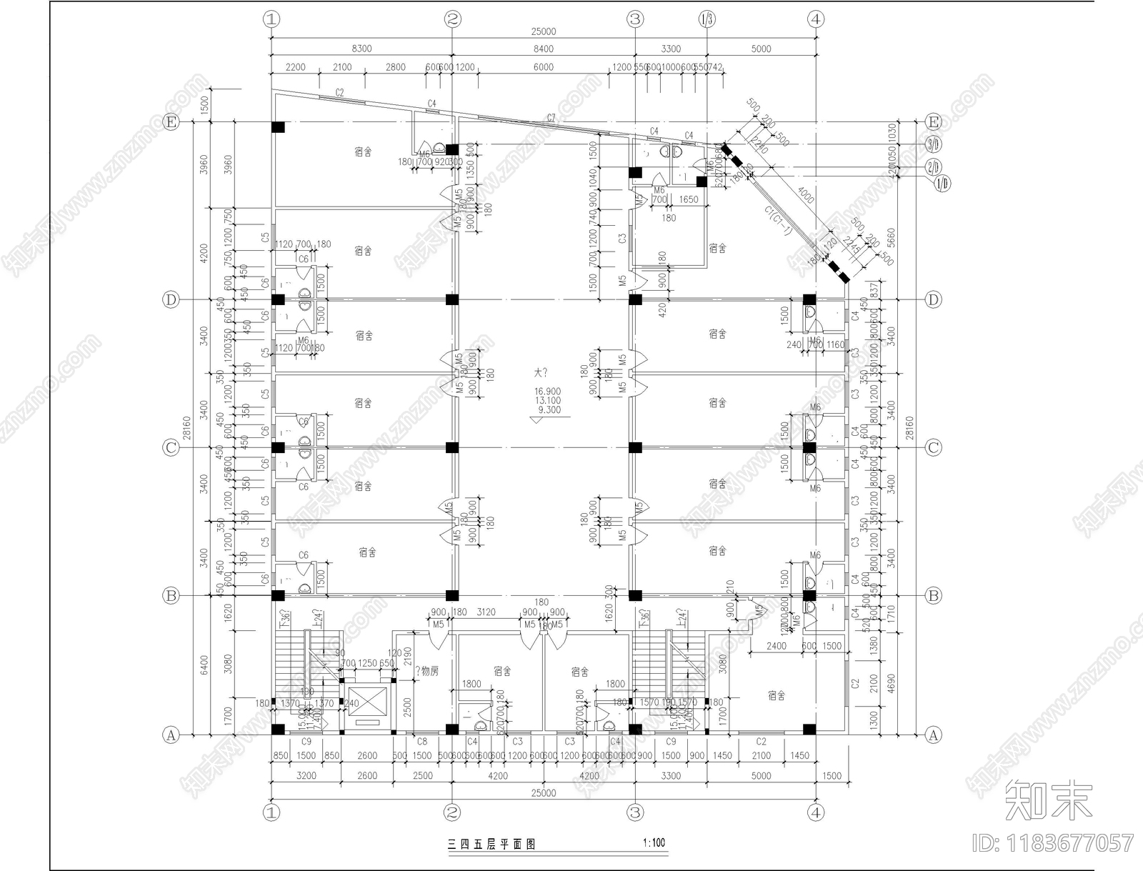 现代宿舍cad施工图下载【ID:1183677057】
