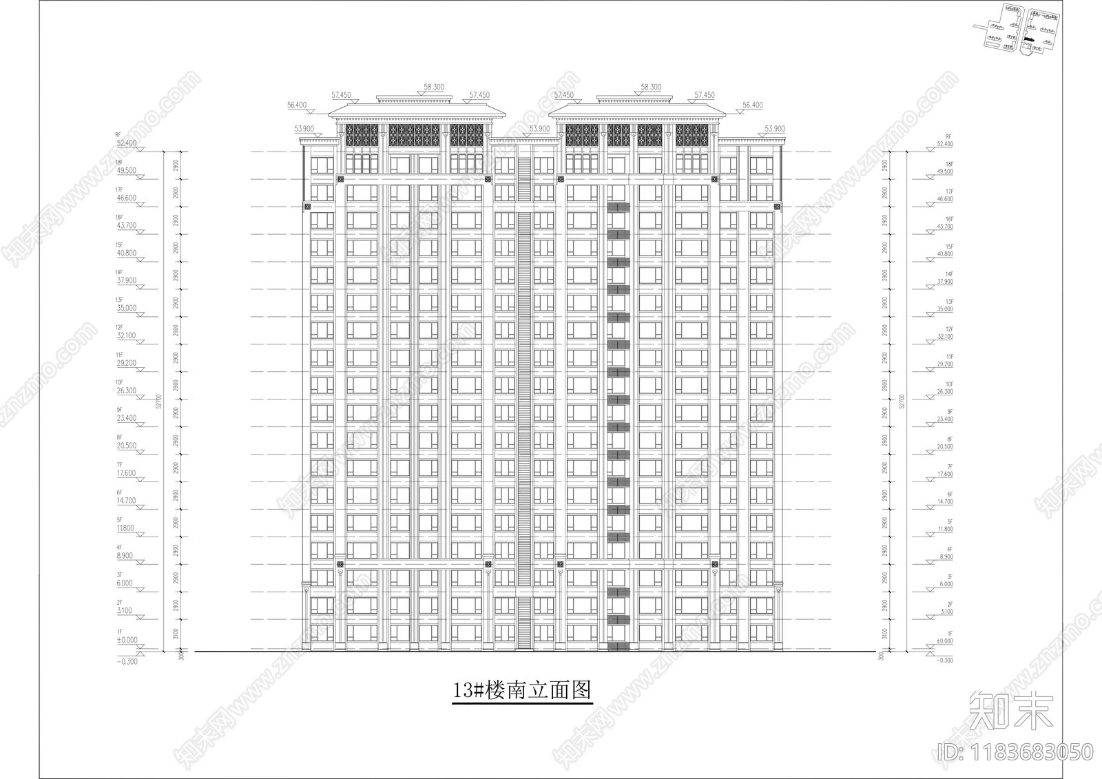 现代住宅楼建筑cad施工图下载【ID:1183683050】