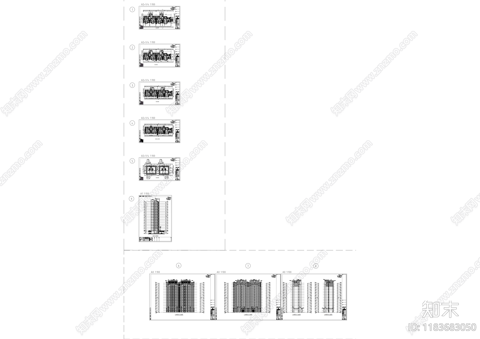 现代住宅楼建筑cad施工图下载【ID:1183683050】