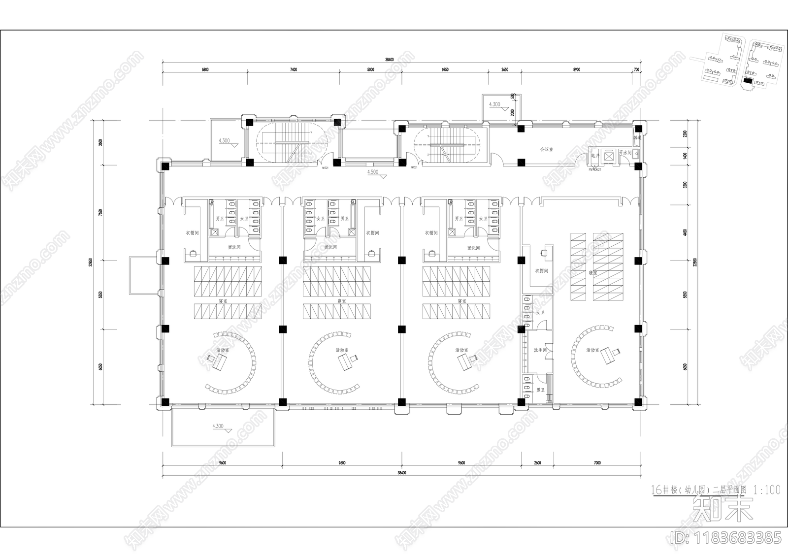 现代幼儿园建筑cad施工图下载【ID:1183683385】