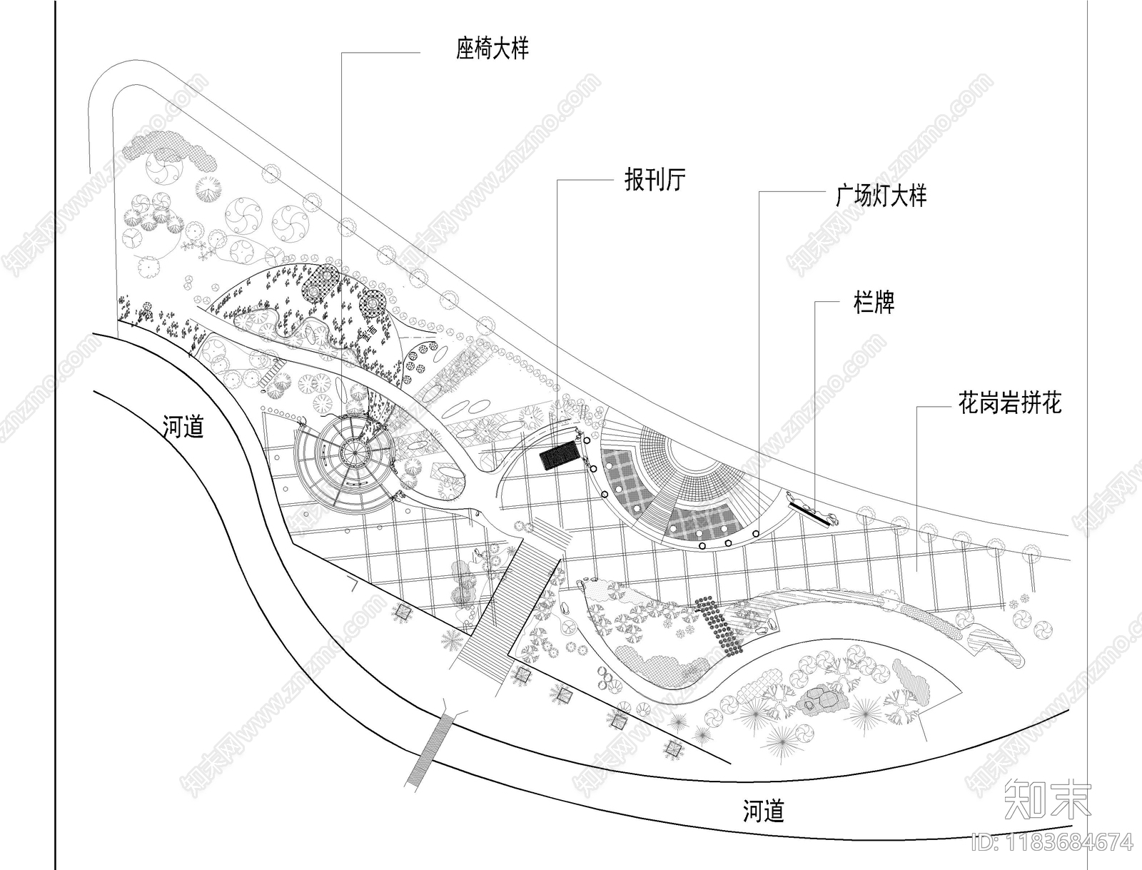 现代公园景观cad施工图下载【ID:1183684674】