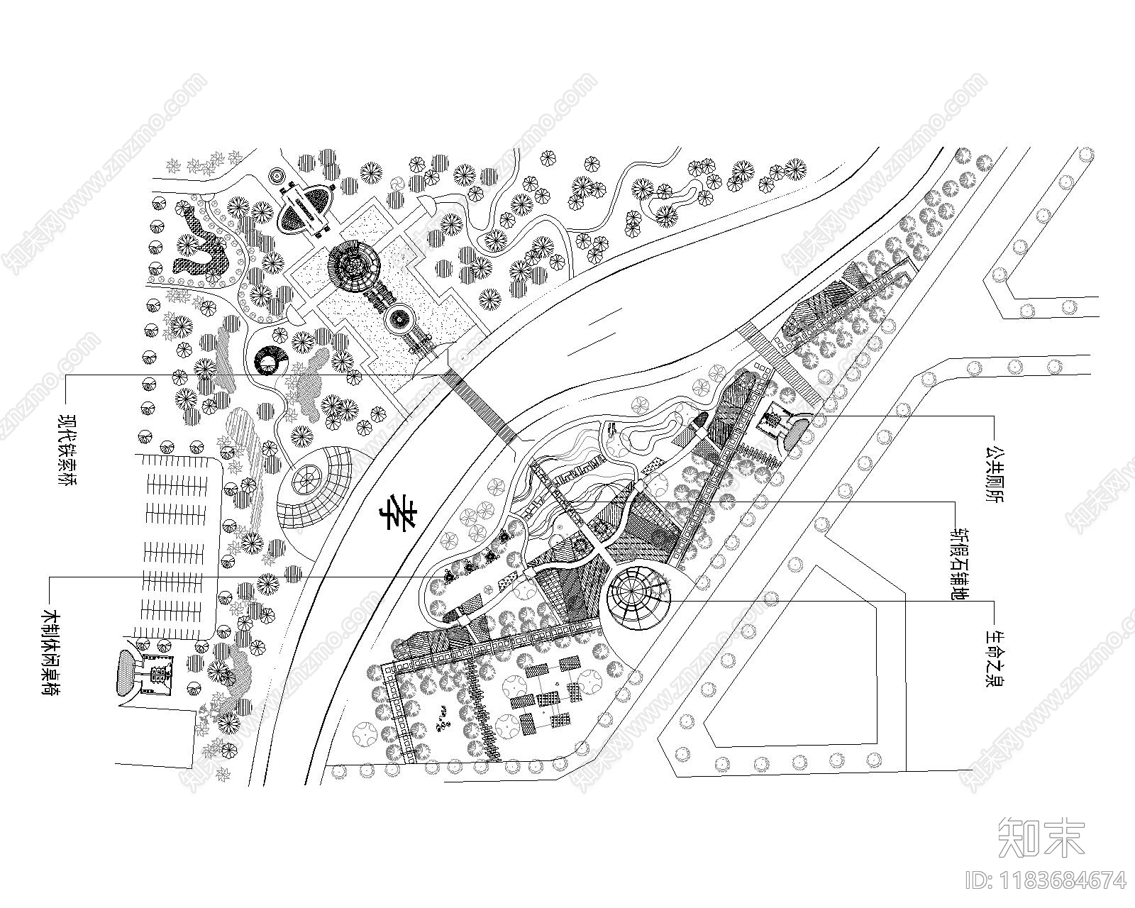 现代公园景观cad施工图下载【ID:1183684674】