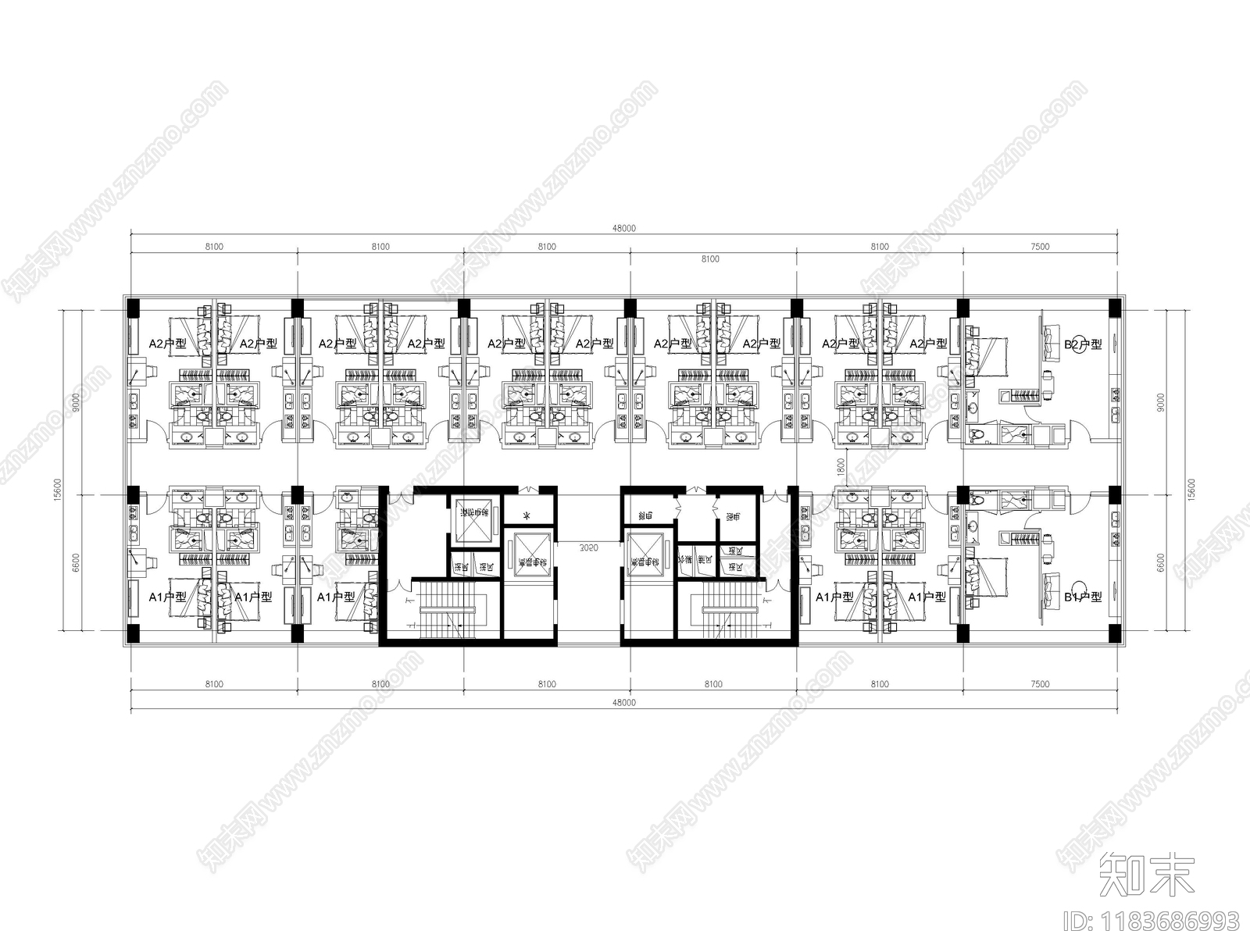 现代公寓cad施工图下载【ID:1183686993】