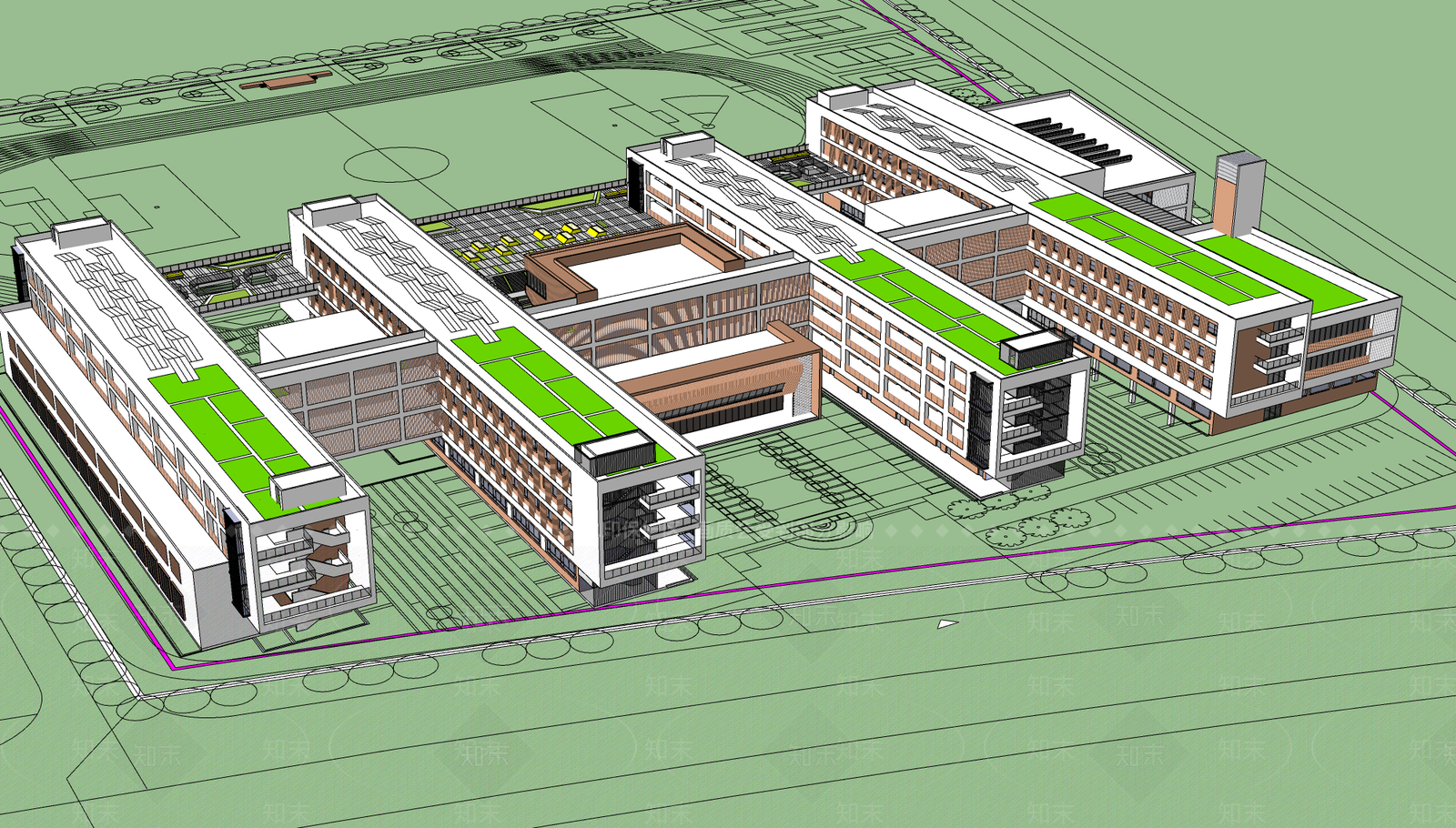 现代学校建筑SU模型下载【ID:1183687052】