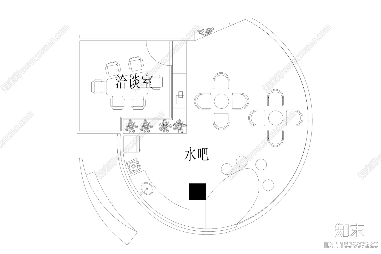 现代茶水间cad施工图下载【ID:1183687220】