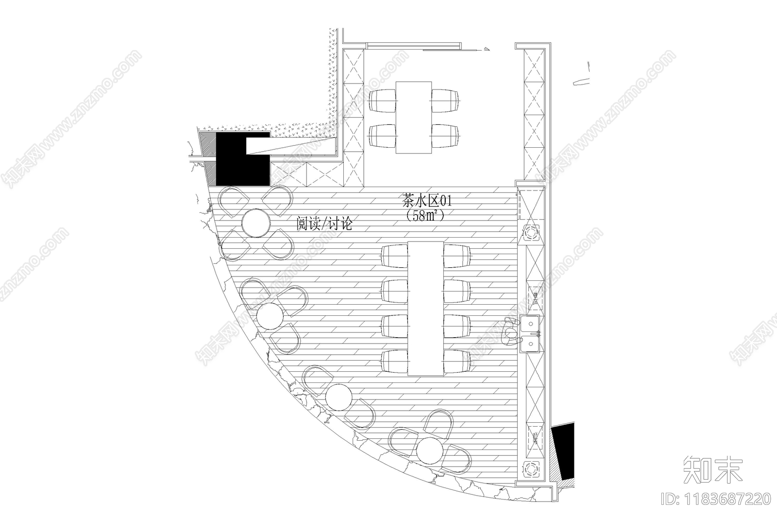 现代茶水间cad施工图下载【ID:1183687220】