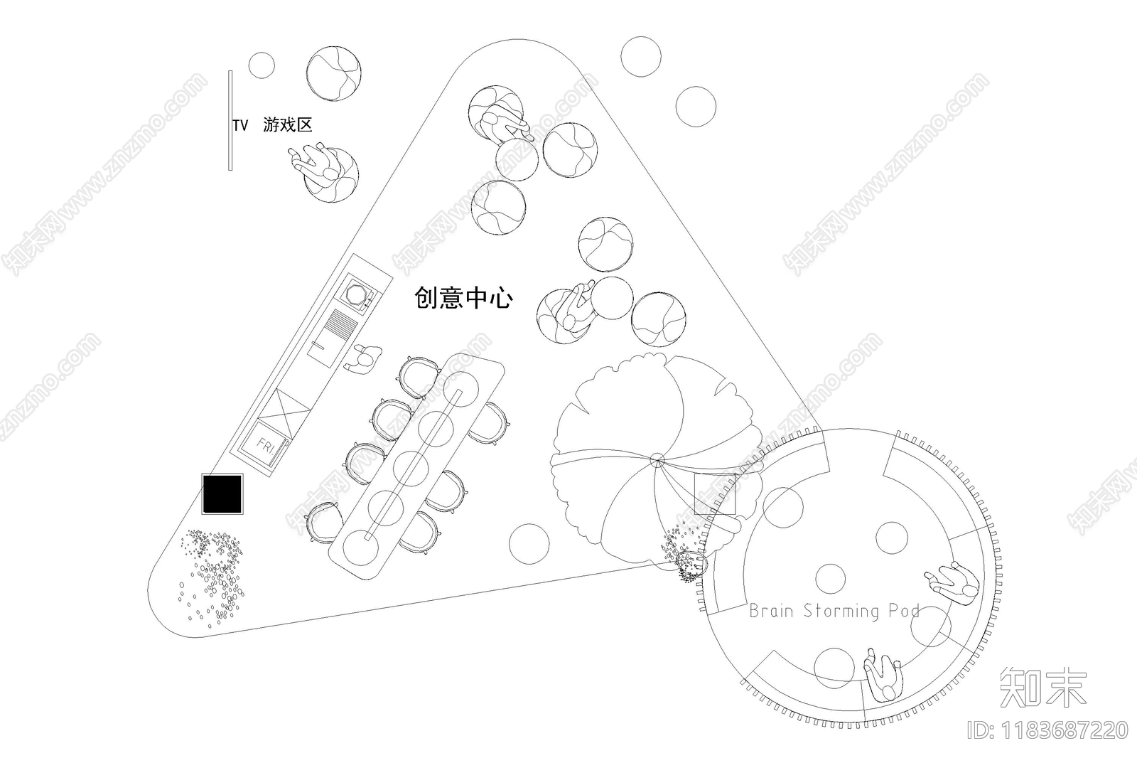 现代茶水间cad施工图下载【ID:1183687220】