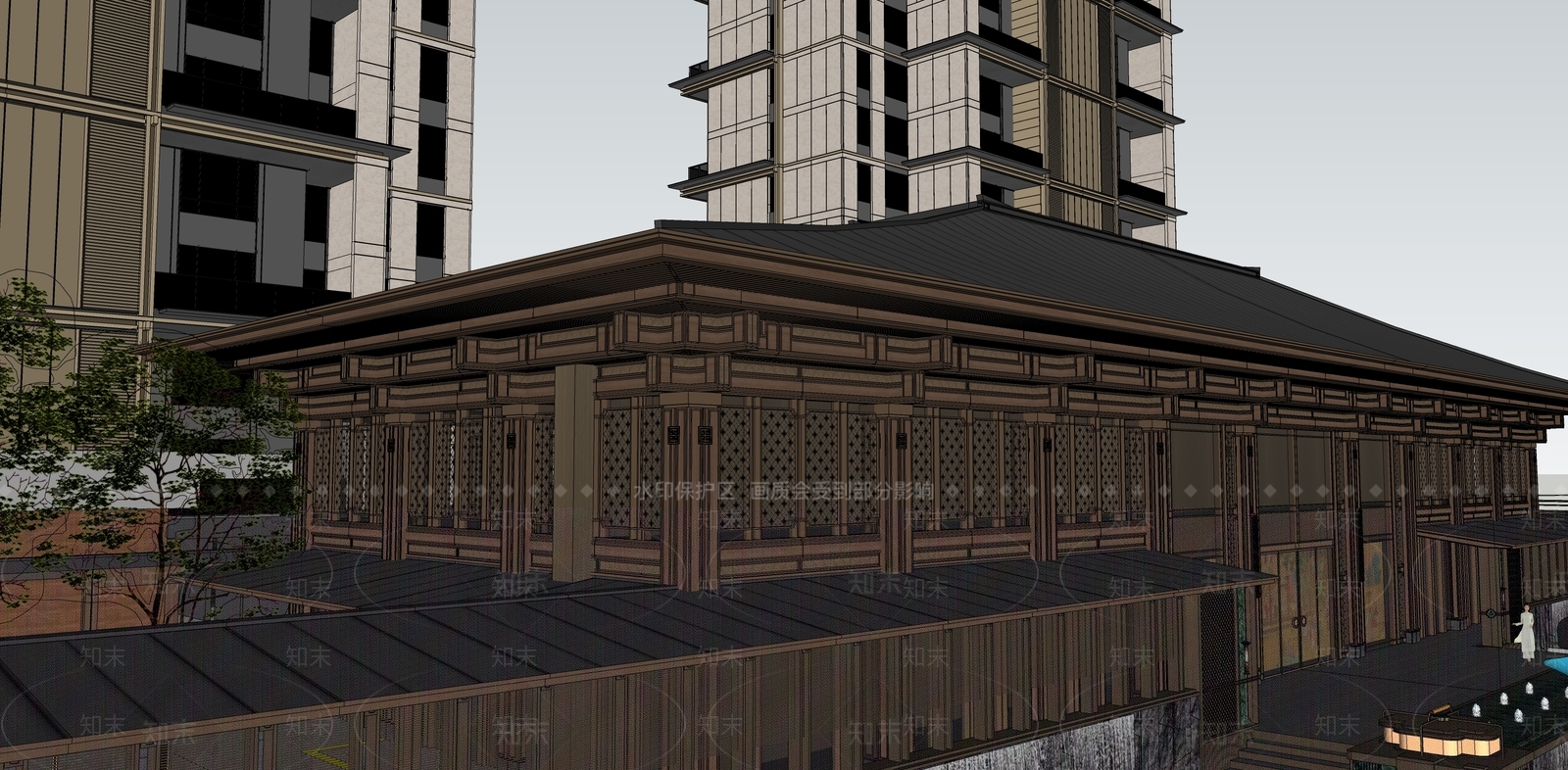 新中式轻奢售楼处建筑SU模型下载【ID:1183687997】