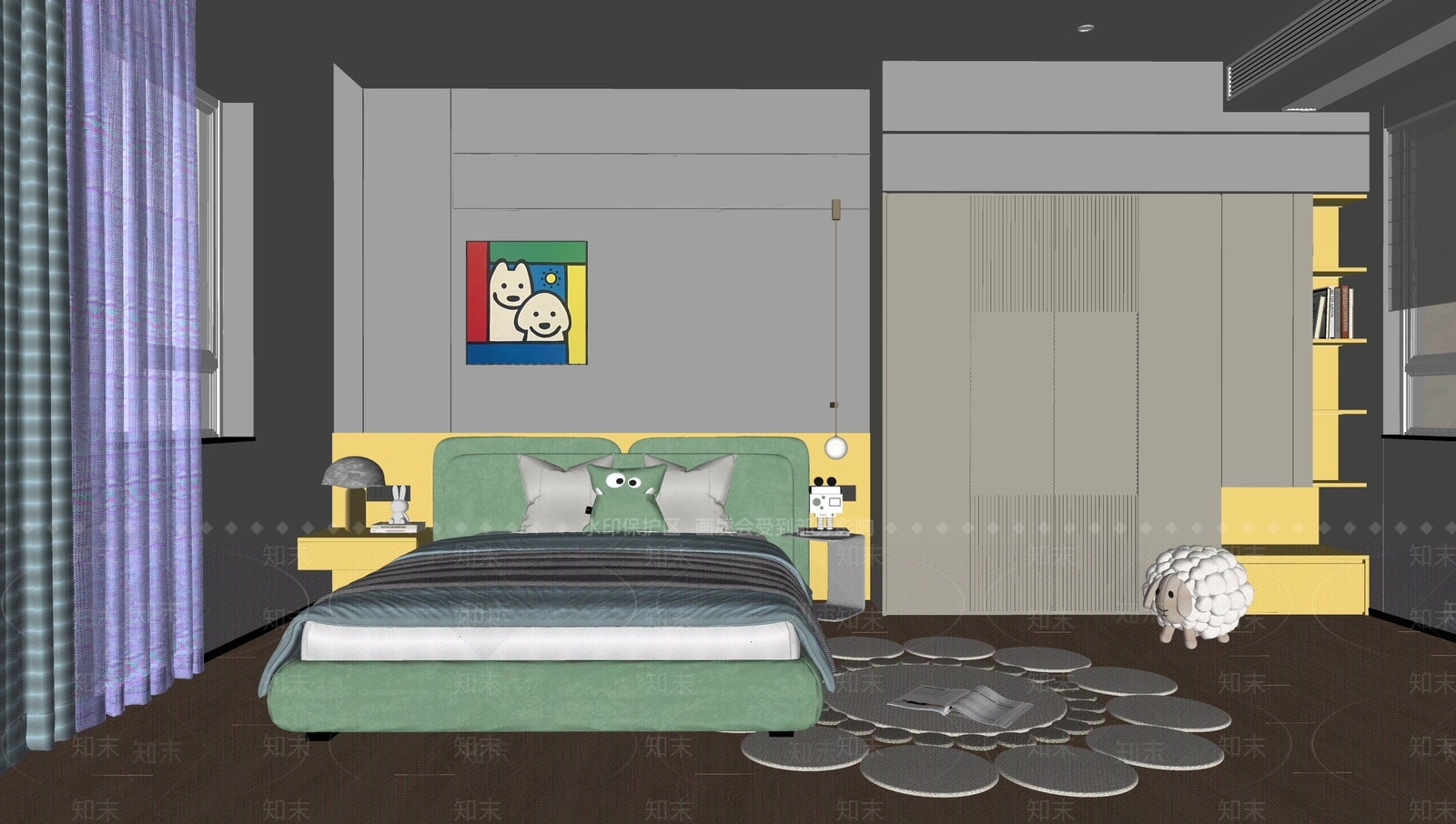 现代奶油通用儿童房SU模型下载【ID:1183688758】