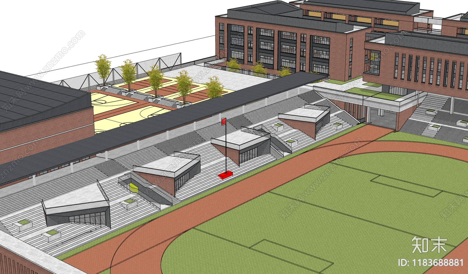 现代学校建筑SU模型下载【ID:1183688881】