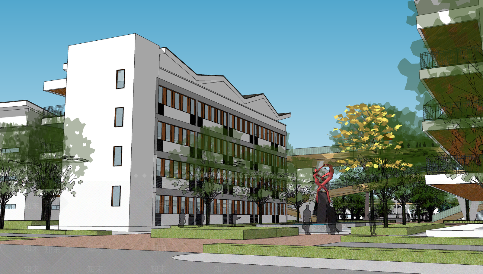 现代学校建筑SU模型下载【ID:1183689356】