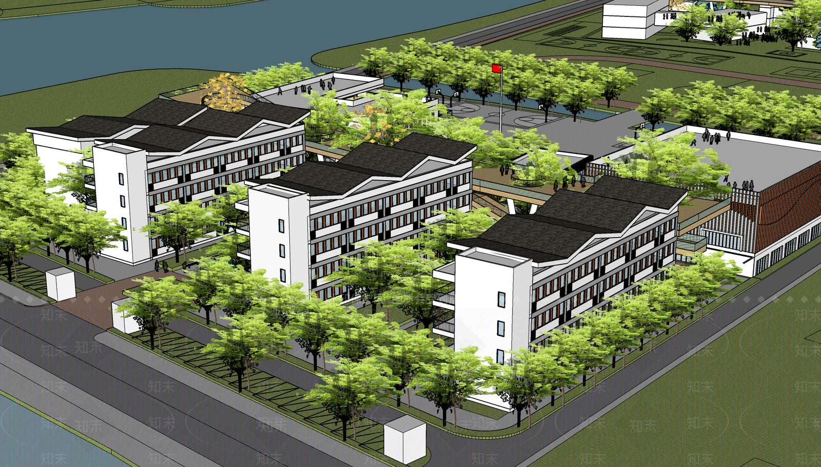 现代学校建筑SU模型下载【ID:1183689356】