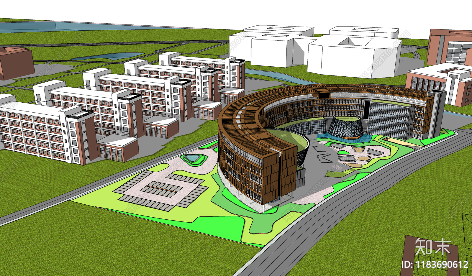 现代学校建筑SU模型下载【ID:1183690612】
