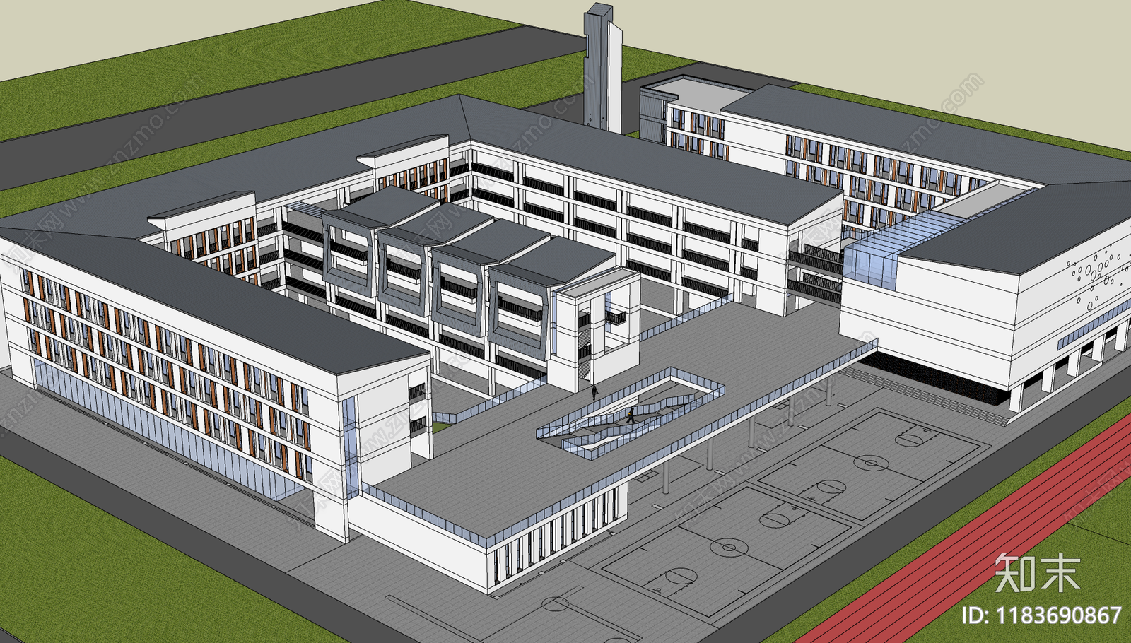 现代学校建筑SU模型下载【ID:1183690867】