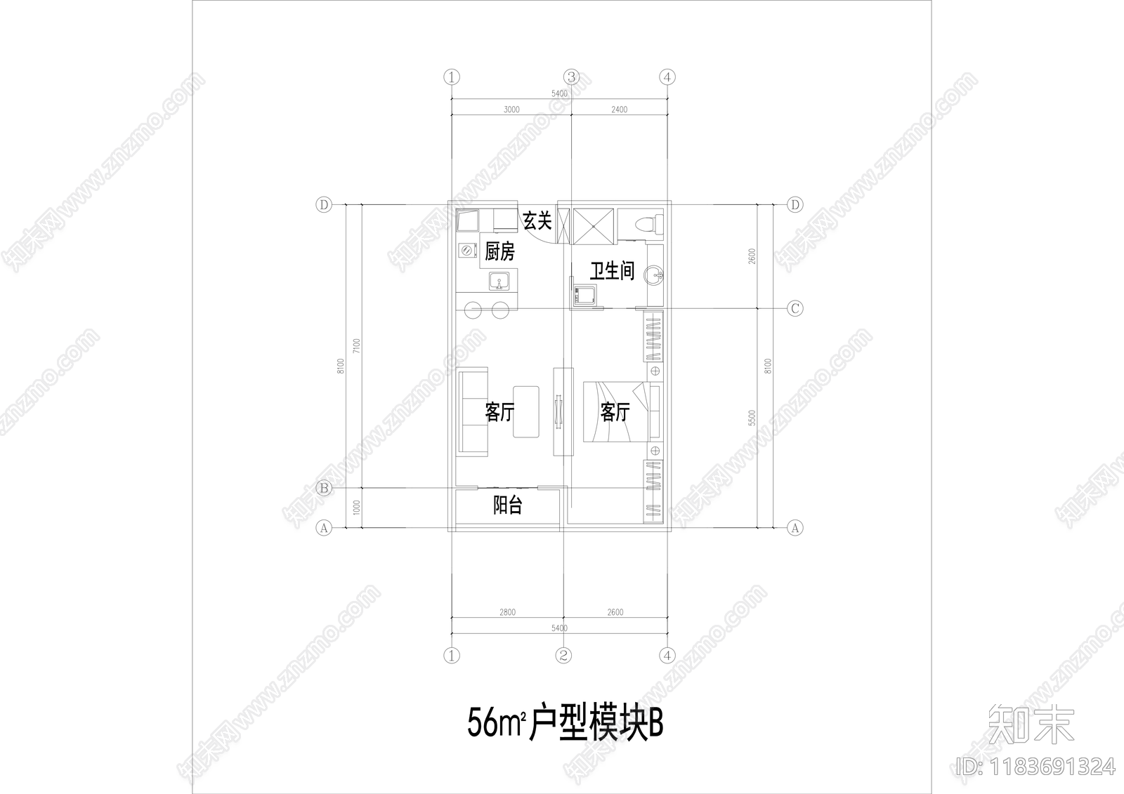 现代住宅楼建筑cad施工图下载【ID:1183691324】