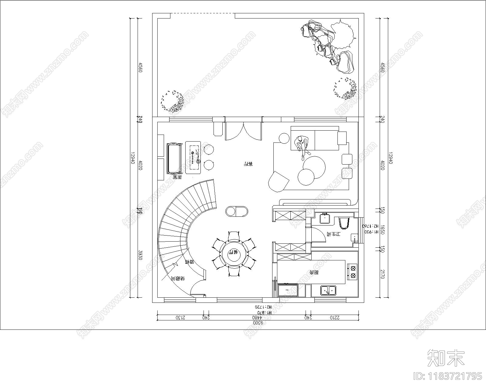 简约奶油别墅施工图下载【ID:1183721795】
