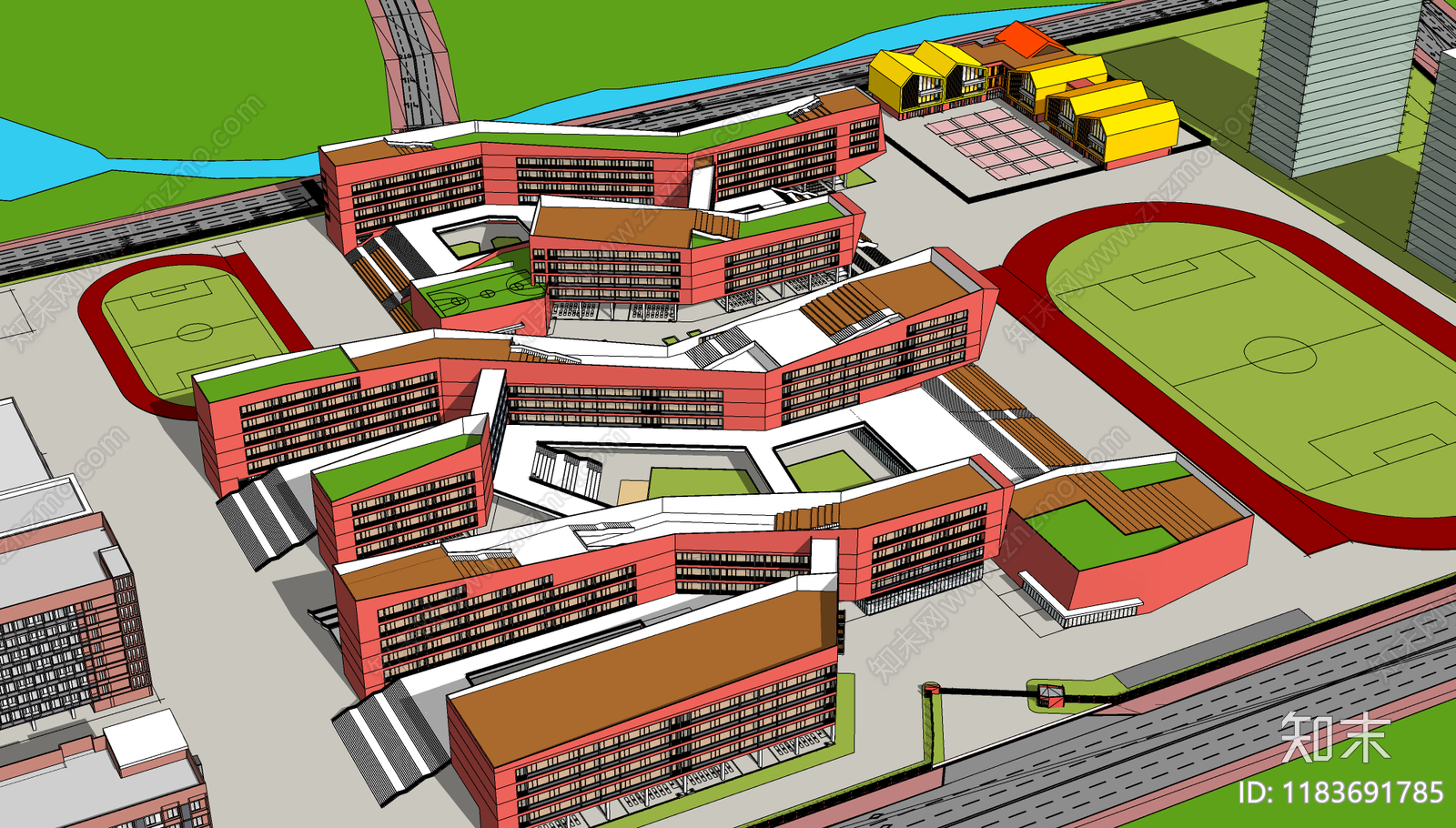 现代学校建筑SU模型下载【ID:1183691785】