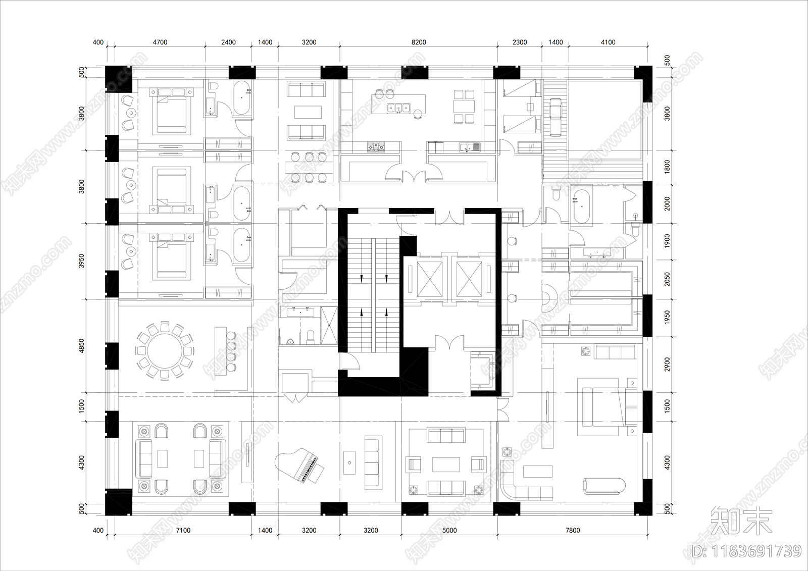 现代办公楼建筑cad施工图下载【ID:1183691739】