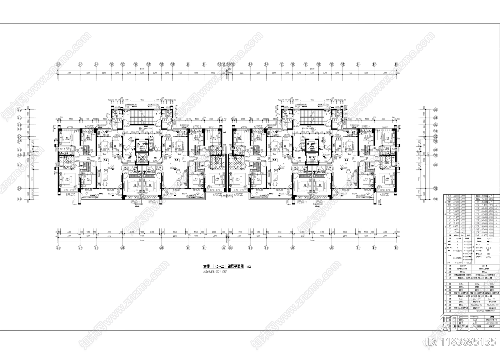 现代住宅楼建筑cad施工图下载【ID:1183695155】