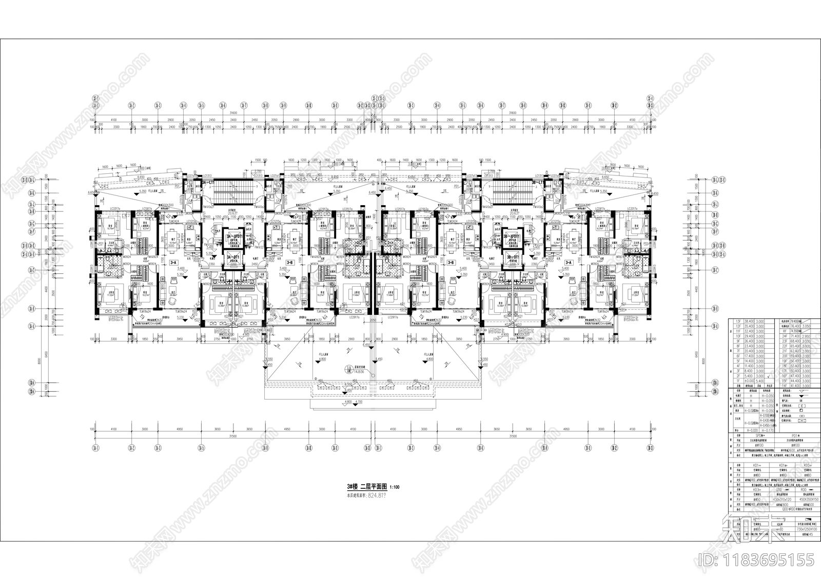 现代住宅楼建筑cad施工图下载【ID:1183695155】