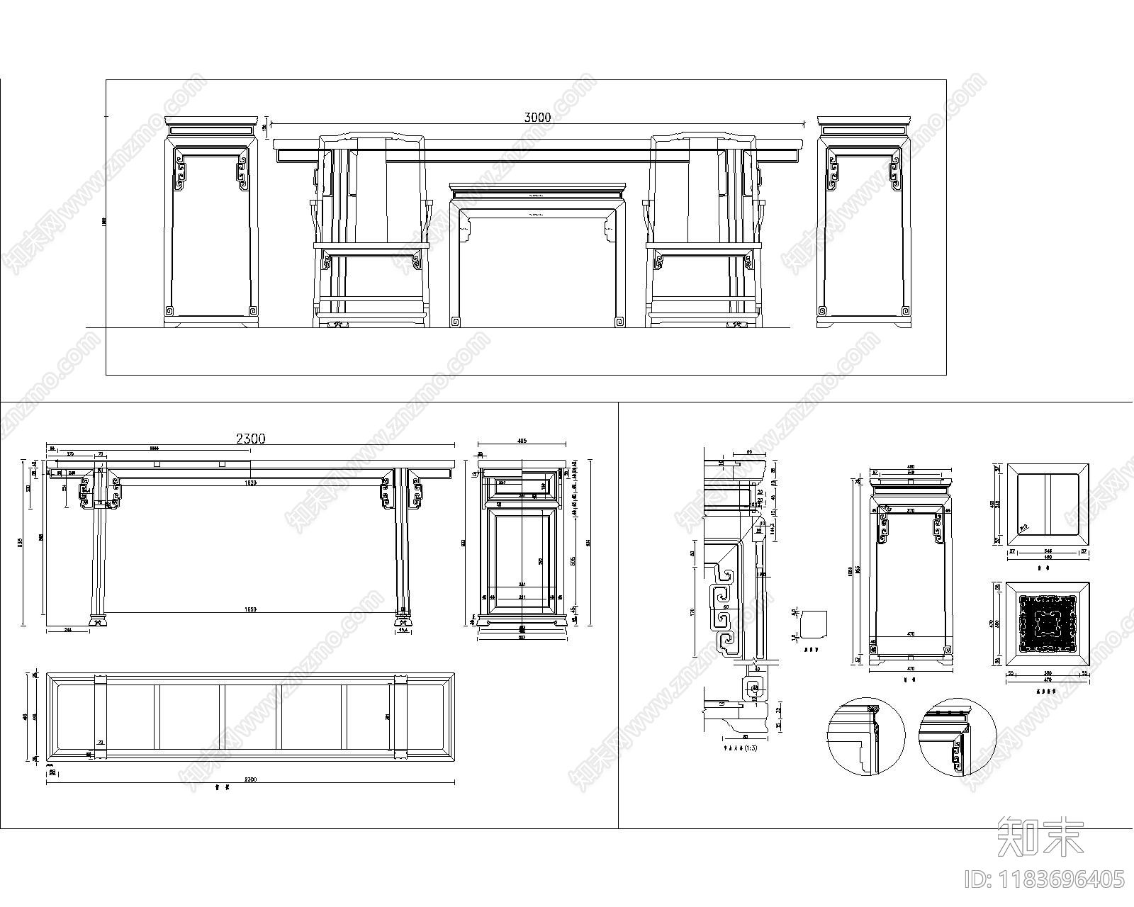 中式综合家具图库cad施工图下载【ID:1183696405】