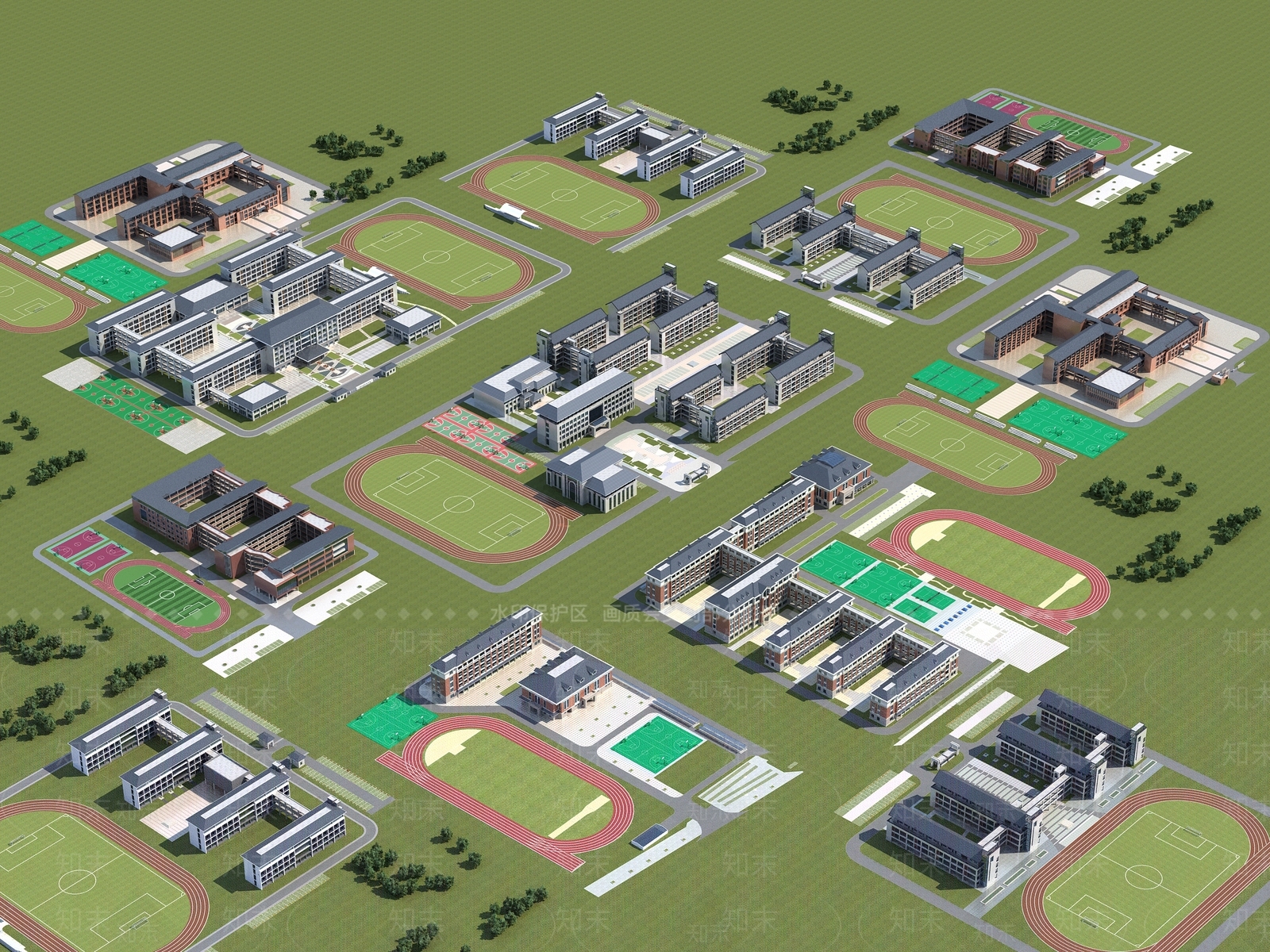 现代新中式学校外观3D模型下载【ID:1183697263】