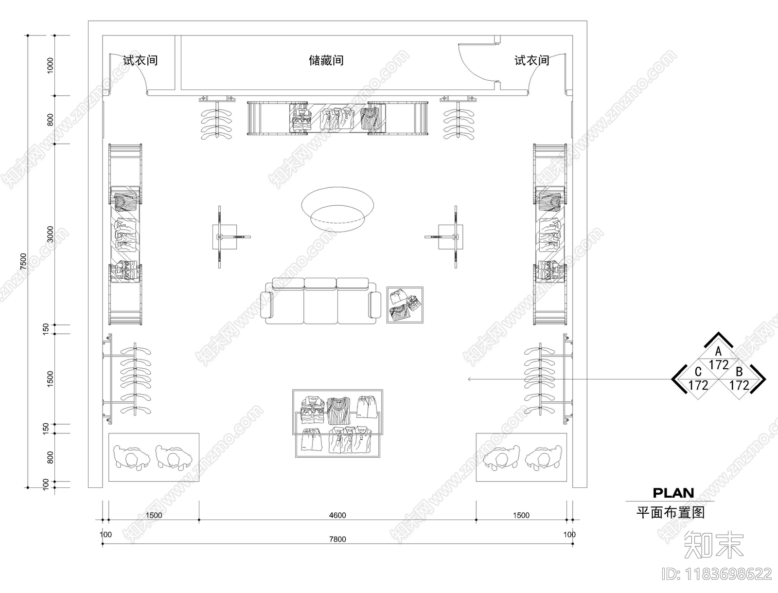 现代服装店cad施工图下载【ID:1183698622】