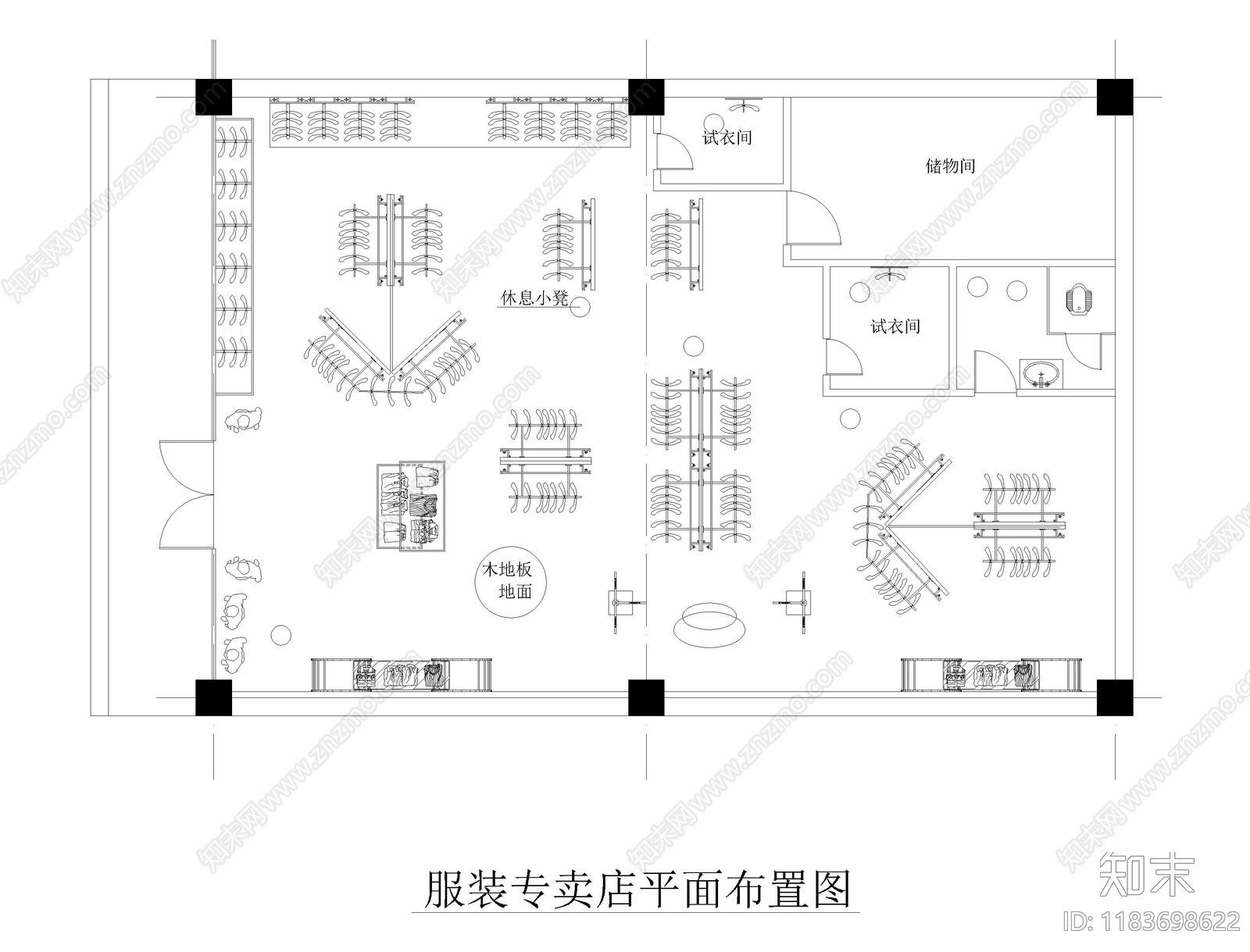 现代服装店cad施工图下载【ID:1183698622】